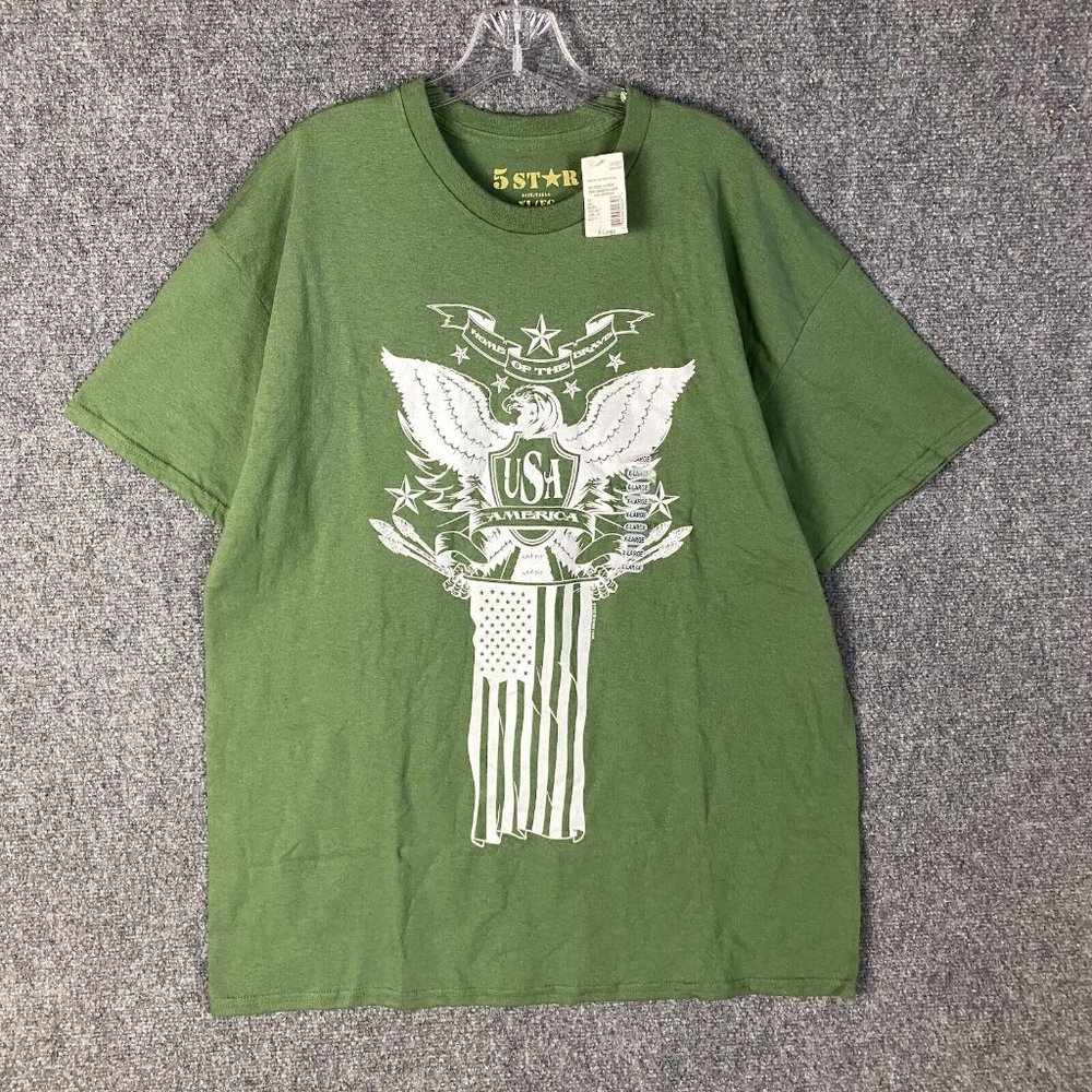 5 Star T-Shirt Men's XL Short Sleeve 100% Cotton NWT Green Adults